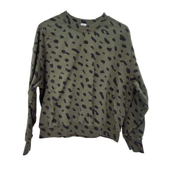 CLARE V. MEDIUM COTTON DALMATION ANIMAL PRINT CREW NECK FLEECE SWEATER - Picture 1 of 6